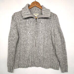 St John's Bay Sweater Cable Knit Long Sleeve Full Zip Gray Women's Petite XL